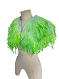 Indie Hand Dyed Pure Wool Locks Curly Caplet Shawl Acid Green & Blue