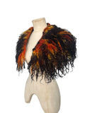 Indie Hand Dyed Pure Wool Locks Curly Caplet Shawl Natural Wool Black, Brown and Pumpkin Orange