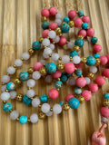Coral, Rose Quartz & Royal Jasper Mala Beaded Necklace