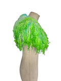 Indie Hand Dyed Pure Wool Locks Curly Caplet Shawl Acid Green & Blue