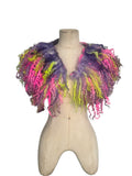 Indie Hand Dyed Pure Wool Locks Curly Caplet Shawl Fluorescent Pink, Purple & Acid Green