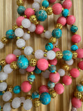 Coral, Rose Quartz & Royal Jasper Mala Beaded Necklace
