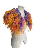 Indie Hand Dyed Pure Wool Locks Curly Caplet Shawl Natural Wool Violet, Purple, Orange and Yellow