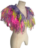 Indie Hand Dyed Pure Wool Locks Curly Caplet Shawl Fluorescent Pink, Purple & Acid Green