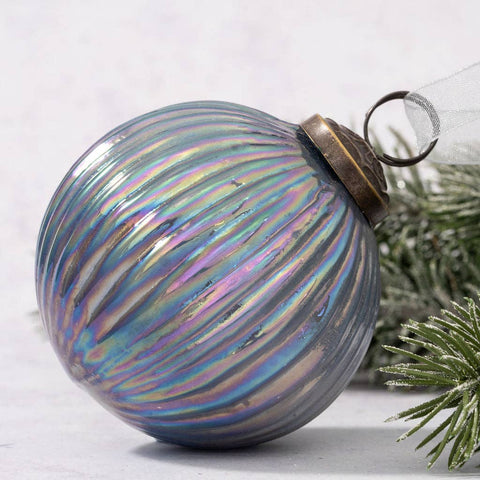4" Extra Large Slate Rainbow Glass Ribbed Ball