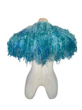Indie Hand Dyed Pure Wool Locks Curly Caplet Shawl Natural Wool Turquoise and Pale Blue