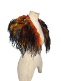 Indie Hand Dyed Pure Wool Locks Curly Caplet Shawl Natural Wool Black, Brown and Pumpkin Orange
