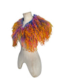 Indie Hand Dyed Pure Wool Locks Curly Caplet Shawl Natural Wool Violet, Purple, Orange and Yellow