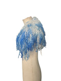 Indie Hand Dyed Pure Wool Locks Curly Caplet Shawl Natural Wool & Blue