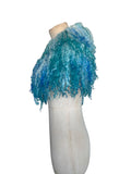 Indie Hand Dyed Pure Wool Locks Curly Caplet Shawl Natural Wool Turquoise and Pale Blue