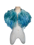 Indie Hand Dyed Pure Wool Locks Curly Caplet Shawl Natural Wool Turquoise and Pale Blue
