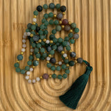 Aventurine, Indian Agate & Rose Quartz Mala Beaded Necklace
