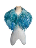 Indie Hand Dyed Pure Wool Locks Curly Caplet Shawl Natural Wool Turquoise and Pale Blue