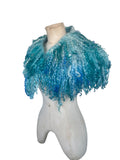 Indie Hand Dyed Pure Wool Locks Curly Caplet Shawl Natural Wool Turquoise and Pale Blue