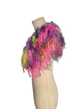 Indie Hand Dyed Pure Wool Locks Curly Caplet Shawl Fluorescent Pink, Purple & Acid Green