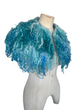 Indie Hand Dyed Pure Wool Locks Curly Caplet Shawl Natural Wool Turquoise and Pale Blue