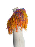 Indie Hand Dyed Pure Wool Locks Curly Caplet Shawl Natural Wool Violet, Purple, Orange and Yellow