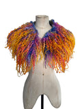 Indie Hand Dyed Pure Wool Locks Curly Caplet Shawl Natural Wool Violet, Purple, Orange and Yellow