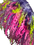 Indie Hand Dyed Pure Wool Locks Curly Caplet Shawl Fluorescent Pink, Purple & Acid Green