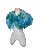 Indie Hand Dyed Pure Wool Locks Curly Caplet Shawl Natural Wool Turquoise and Pale Blue