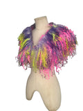 Indie Hand Dyed Pure Wool Locks Curly Caplet Shawl Fluorescent Pink, Purple & Acid Green