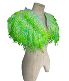 Indie Hand Dyed Pure Wool Locks Curly Caplet Shawl Acid Green & Blue