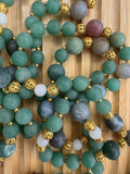 Aventurine, Indian Agate & Rose Quartz Mala Beaded Necklace