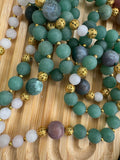 Aventurine, Indian Agate & Rose Quartz Mala Beaded Necklace