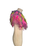 Indie Hand Dyed Pure Wool Locks Curly Caplet Shawl Fluorescent Pink, Purple & Acid Green