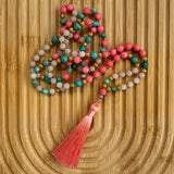 Coral, Rose Quartz & Royal Jasper Mala Beaded Necklace