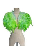 Indie Hand Dyed Pure Wool Locks Curly Caplet Shawl Acid Green & Blue