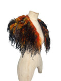 Indie Hand Dyed Pure Wool Locks Curly Caplet Shawl Natural Wool Black, Brown and Pumpkin Orange