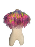 Indie Hand Dyed Pure Wool Locks Curly Caplet Shawl Fluorescent Pink, Purple & Acid Green
