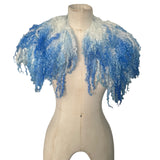 Indie Hand Dyed Pure Wool Locks Curly Caplet Shawl Natural Wool & Blue