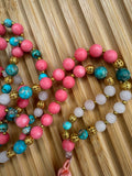 Coral, Rose Quartz & Royal Jasper Mala Beaded Necklace