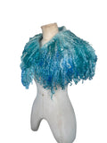 Indie Hand Dyed Pure Wool Locks Curly Caplet Shawl Natural Wool Turquoise and Pale Blue