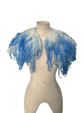 Indie Hand Dyed Pure Wool Locks Curly Caplet Shawl Natural Wool & Blue