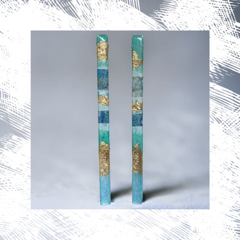 Long Rectangular Mixed Media on Acrylic Resin Earring Pair