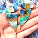 Triangle and Oblong Mixed Media on Acrylic Resin Earring Pair