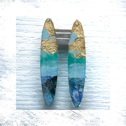 Long Surfboard Mixed Media on Acrylic Resin Earring Pair