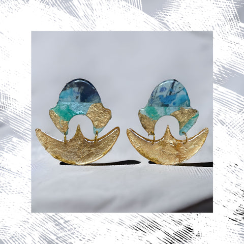Moroccan Style Mixed Media on Acrylic Resin Earring Pair
