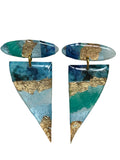 Triangle and Oblong Mixed Media on Acrylic Resin Earring Pair