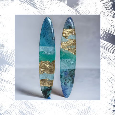Long Surfboard Mixed Media on Acrylic Resin Earring Pair