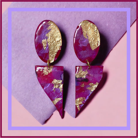 Triangle and Oval Mixed Media on Acrylic Resin Earring Pair