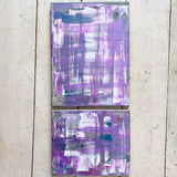 Modern Tartan Lilac- Original Set of 3 Acrylic Abstract Art On Canvas