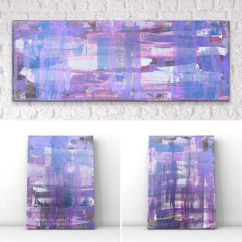 Modern Tartan Lilac- Original Set of 3 Acrylic Abstract Art On Canvas